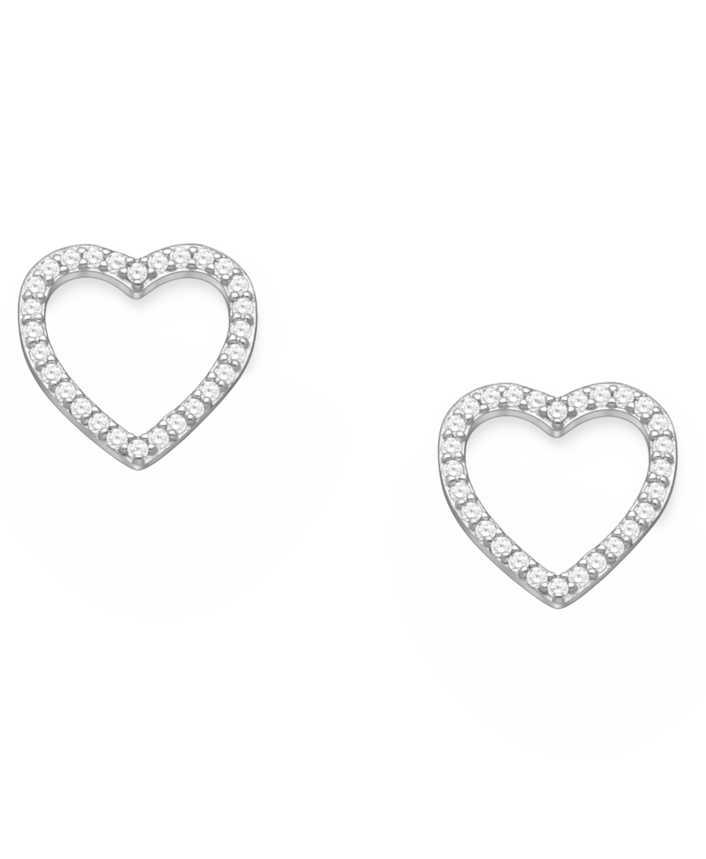 Sterling Silver Heart Push-Back Earrings with CZ Simulated Diamonds