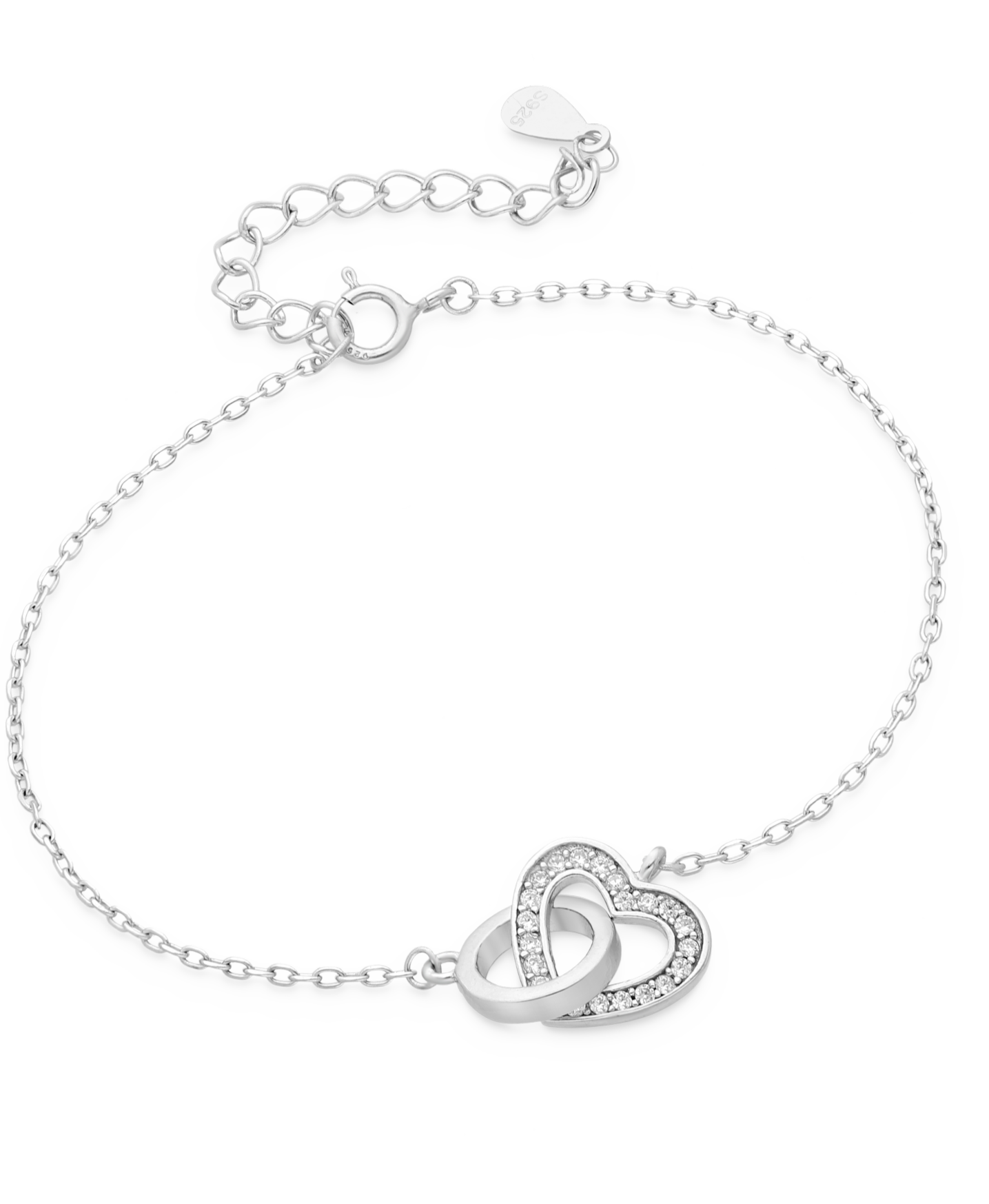 Sterling Silver Heart Links Bracelet with CZ Simulated Diamonds