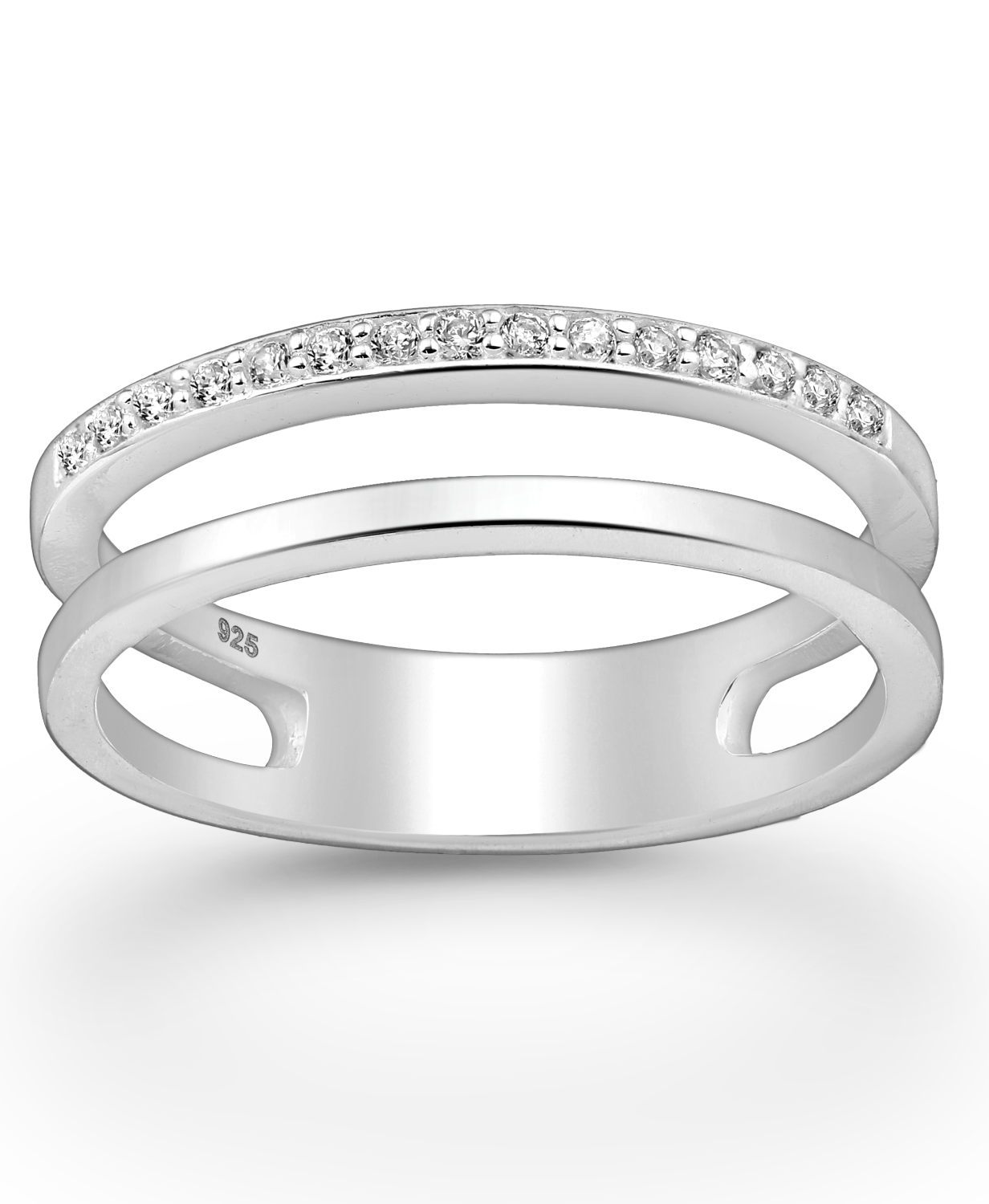 Sterling Silver Layered Ring with CZ Simulated Diamonds