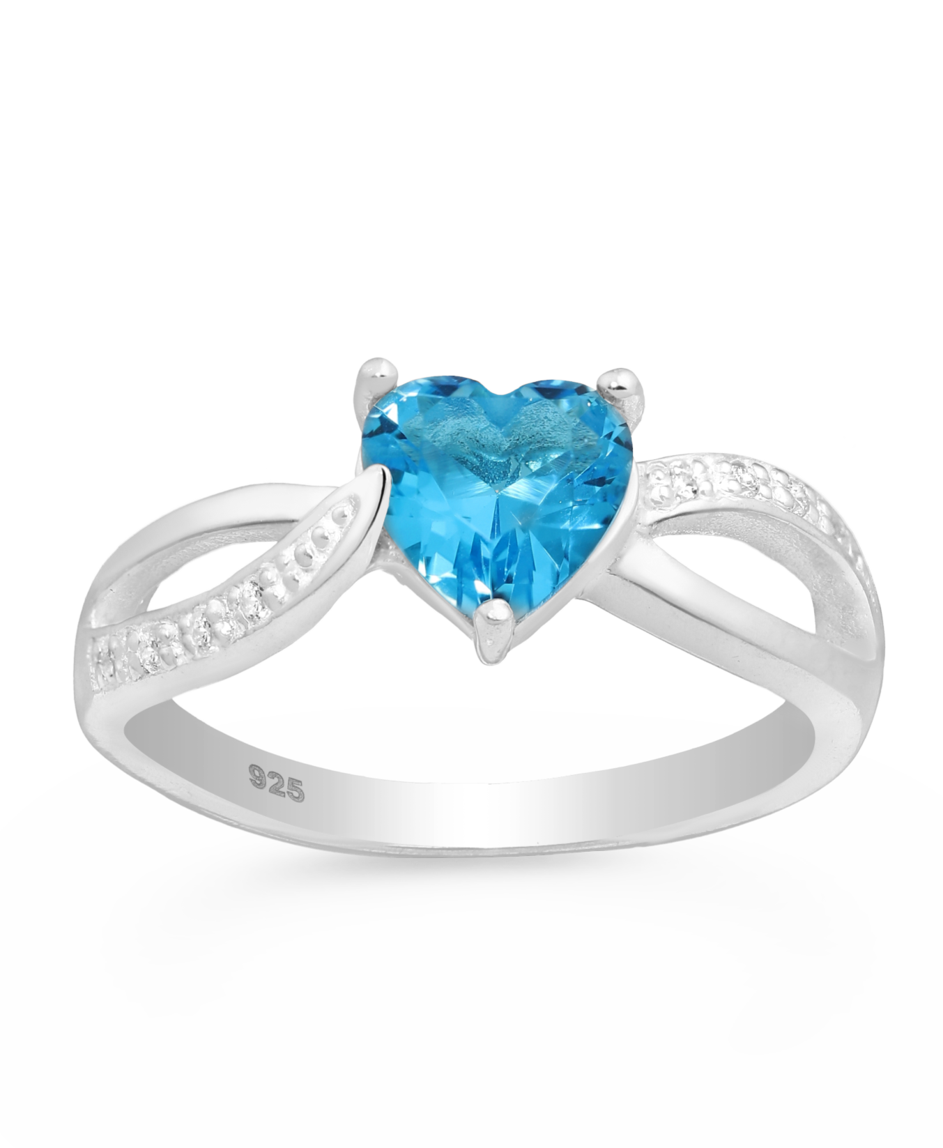 Sterling Silver Deep Blue Heart Ring with CZ Simulated Diamonds