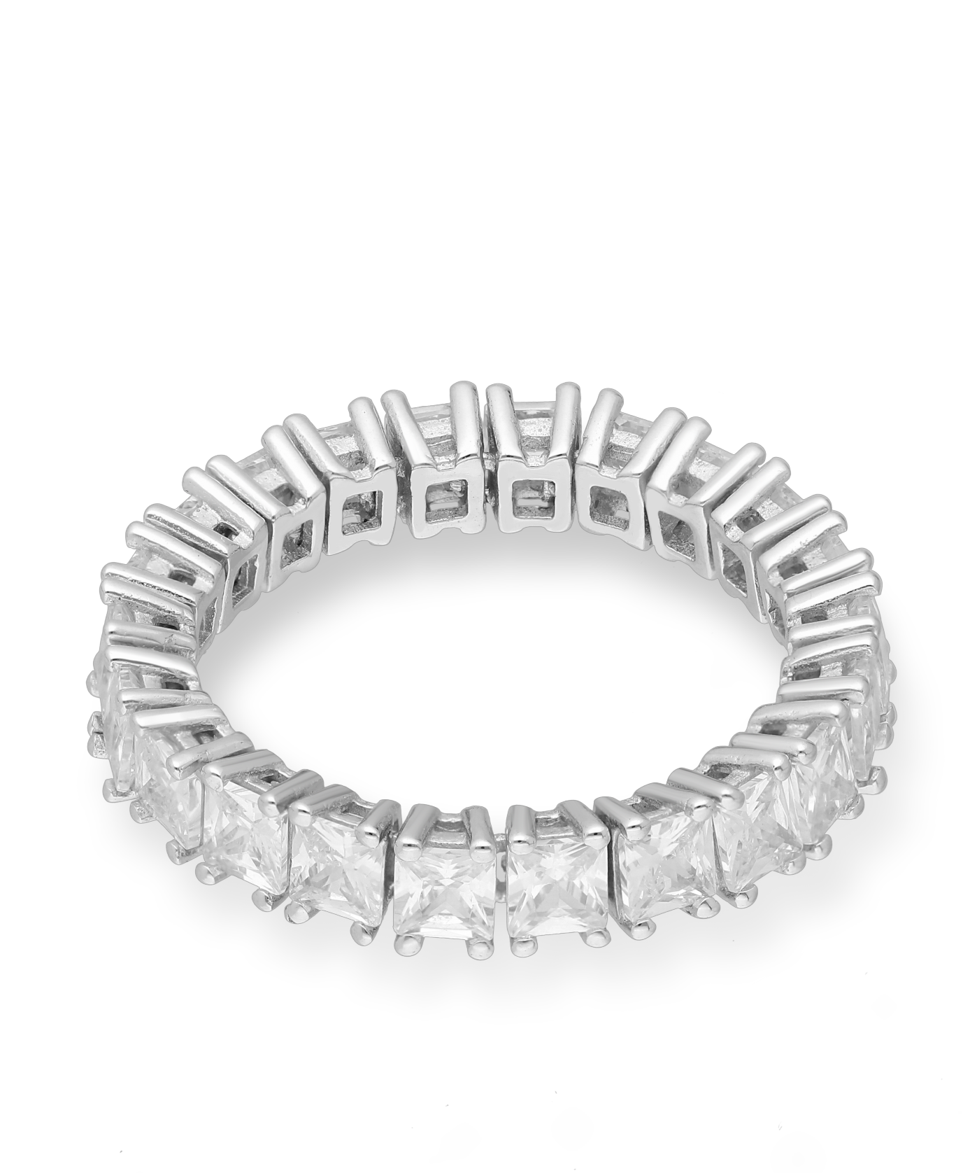 Sterling Silver Band Ring with CZ Simulated Diamonds