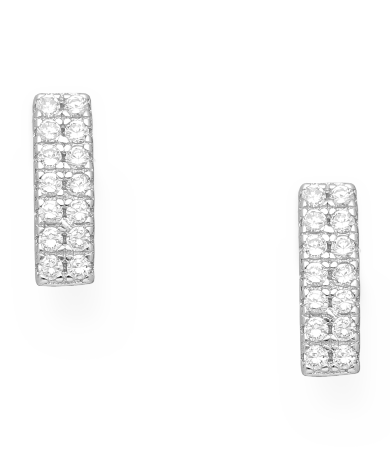 Sterling Silver Push-Back Bar Earrings with White CZ Simulated Diamonds