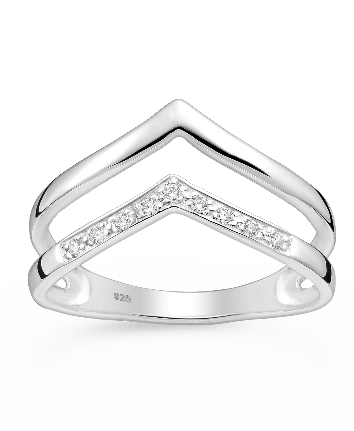 Sterling Silver Chevron CZ Simulated Diamonds Ring