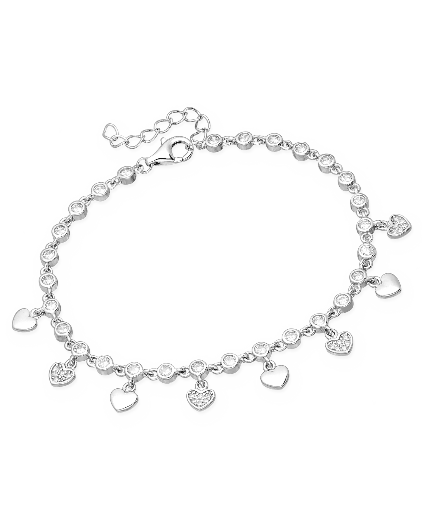Sterling Silver Heart Bracelet with CZ Simulated Diamonds