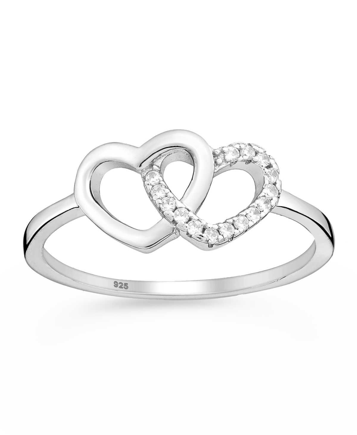 Sterling Silver Double Heart Link CZ Simulated Diamond Ring