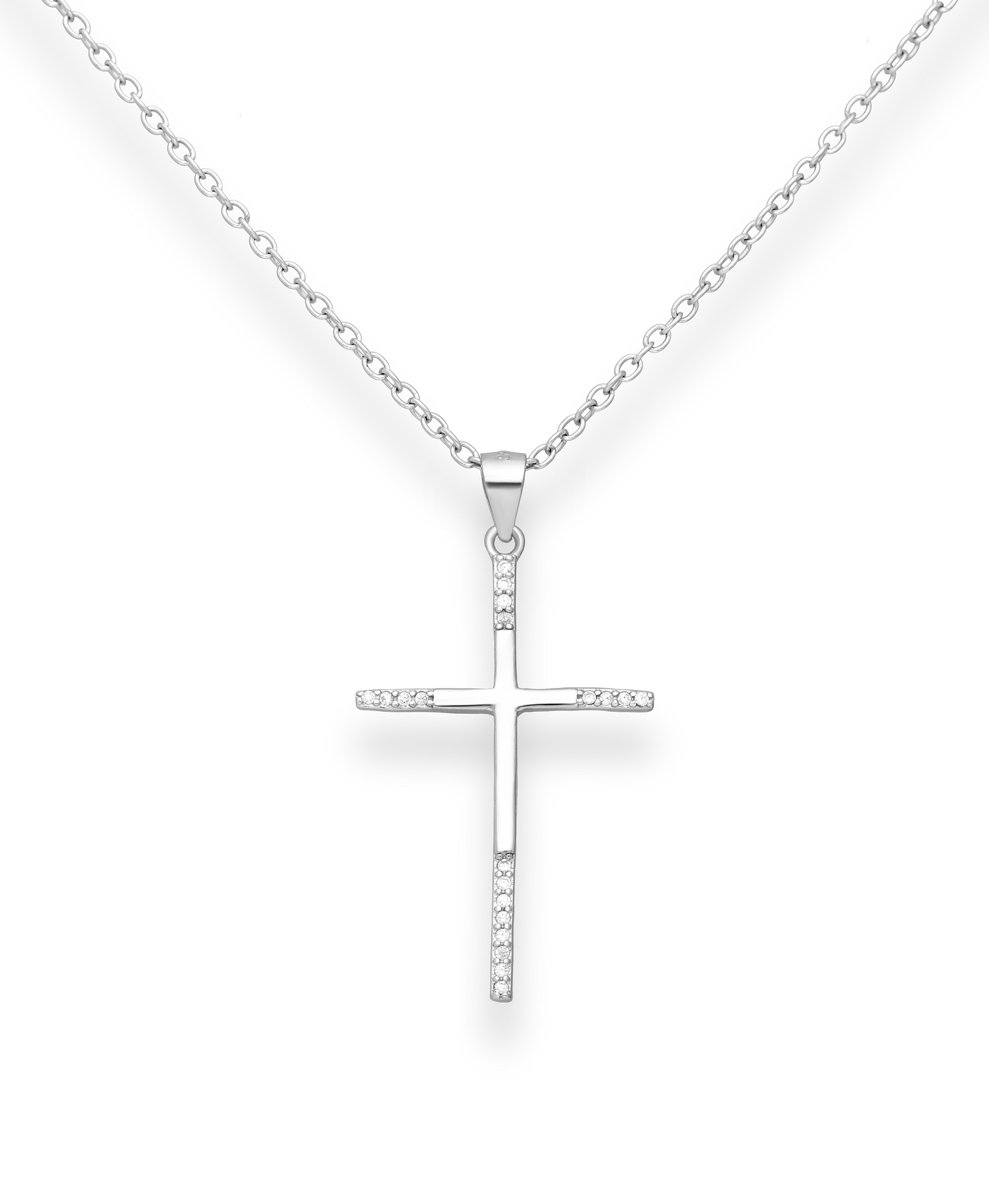 Sterling Silver Cross Pendent with CZ Simulated Diamonds