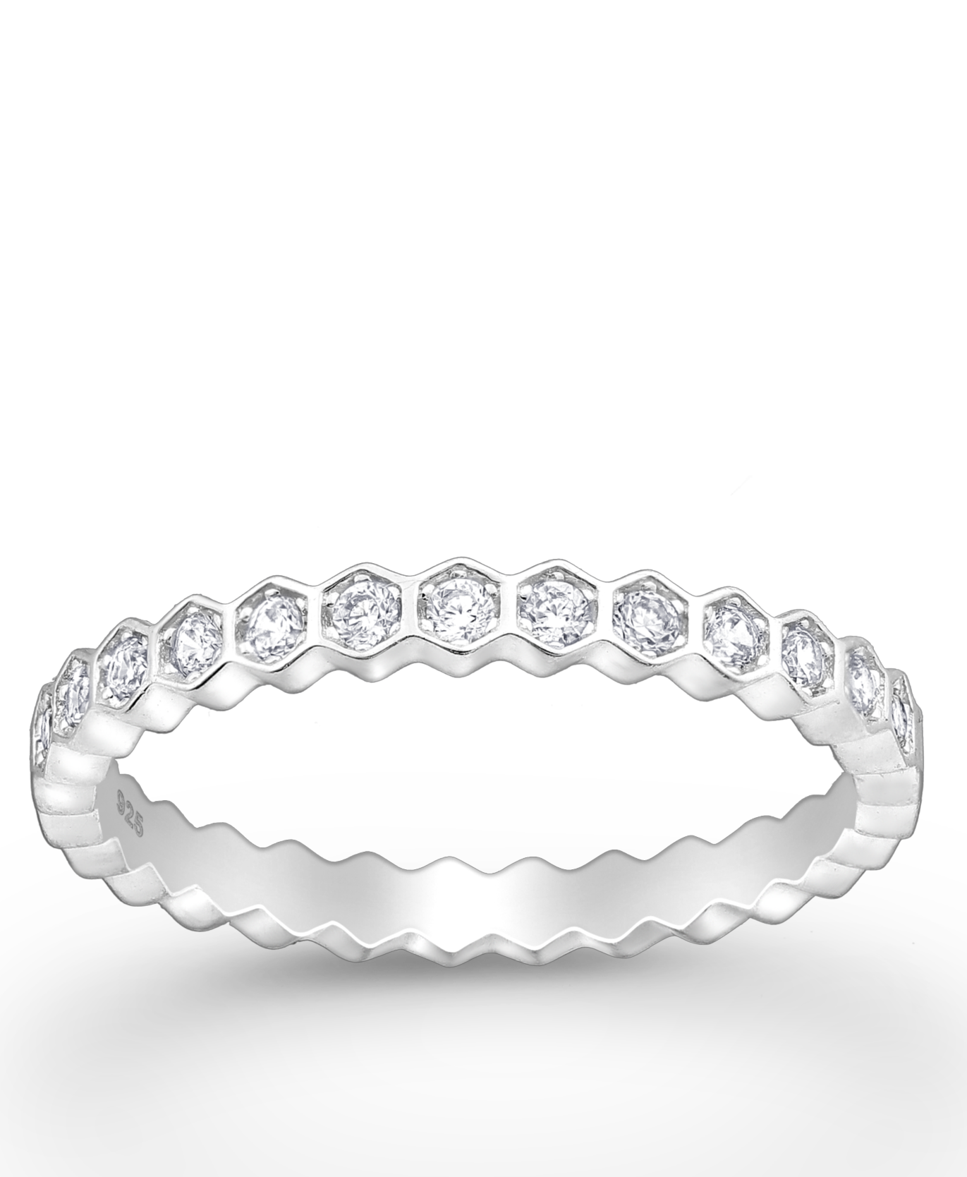 Sterling Silver Hexagon Band Stackable CZ Simulated Diamond Ring