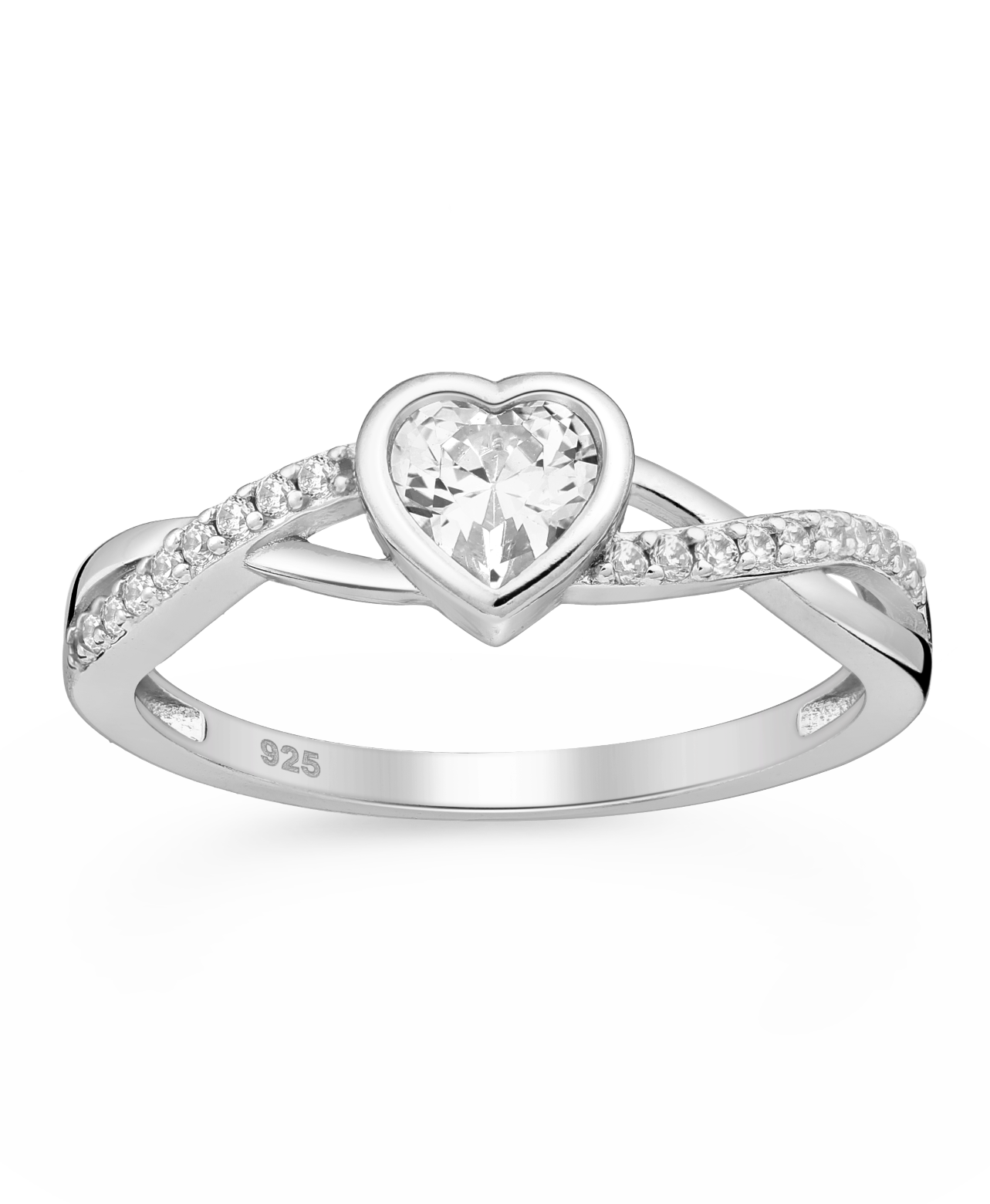 Sterling Silver Heart CZ Simulated Diamonds Ring