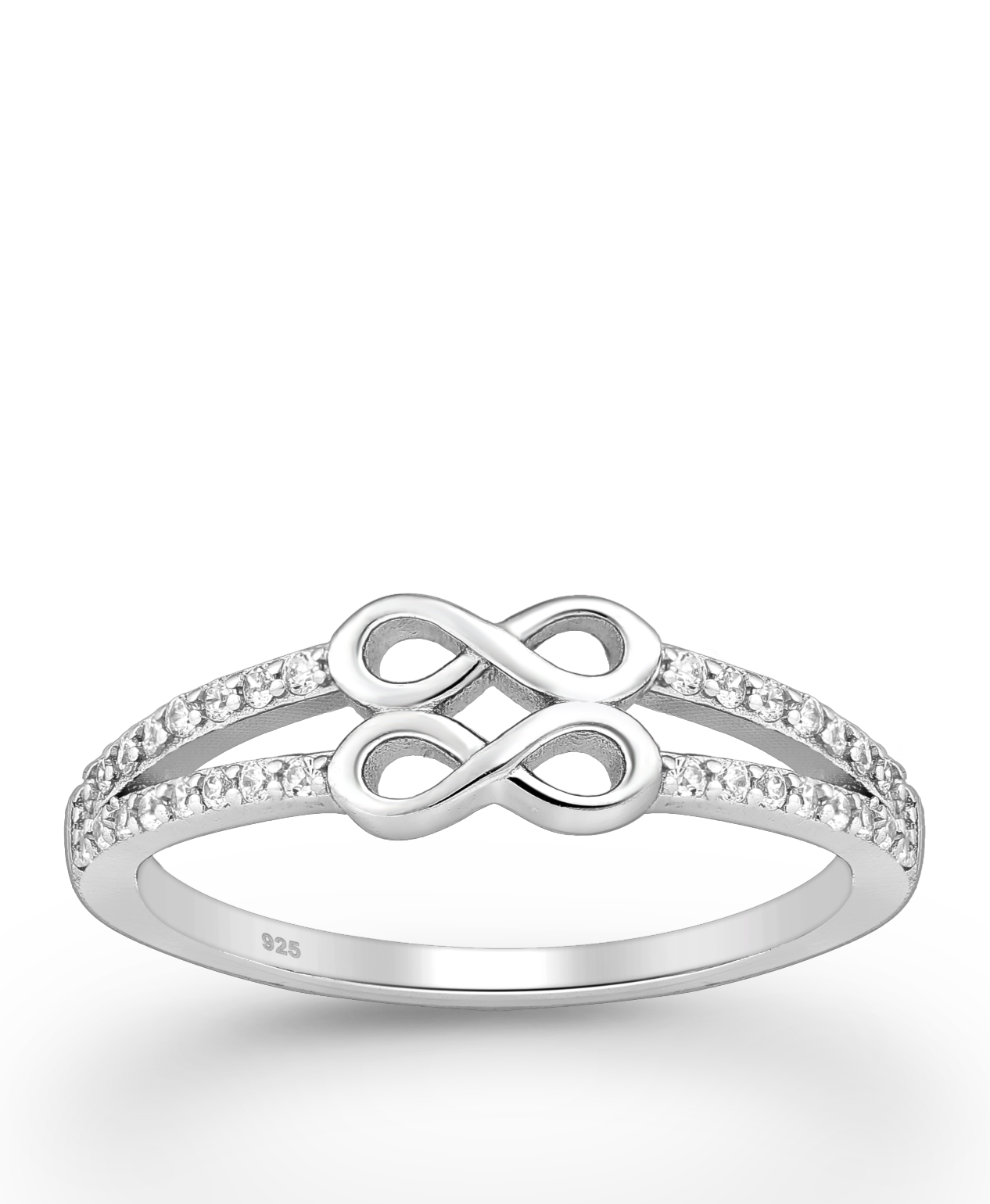 Sterling Silver Infinity Ring, Decorated with CZ Simulated Diamonds
