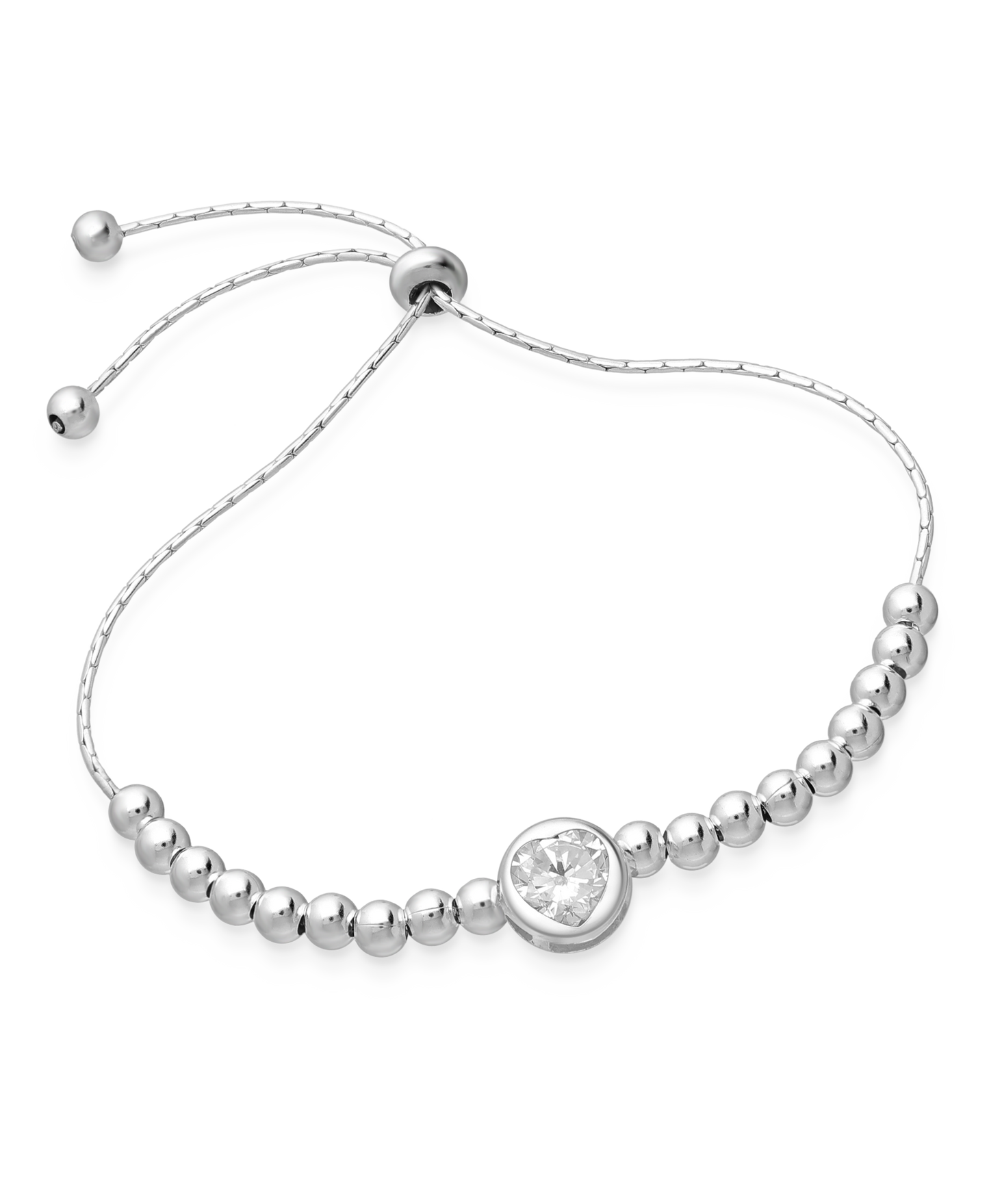 Sterling Silver Ball and Heart Adjustable Slider Bracelet
