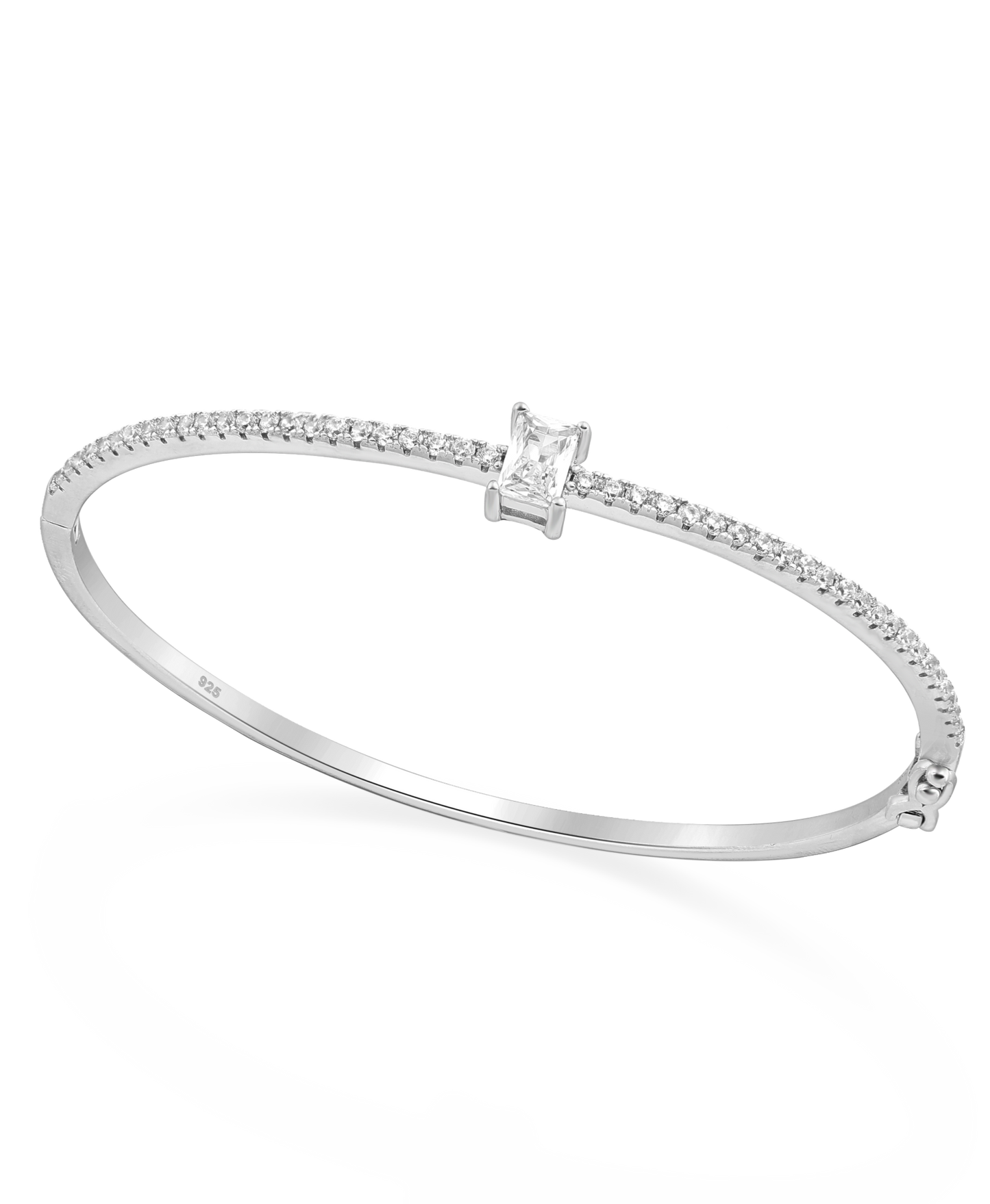 Sterling Silver Bangle with White CZ Simulated Diamonds and Solitaire CZ Stone