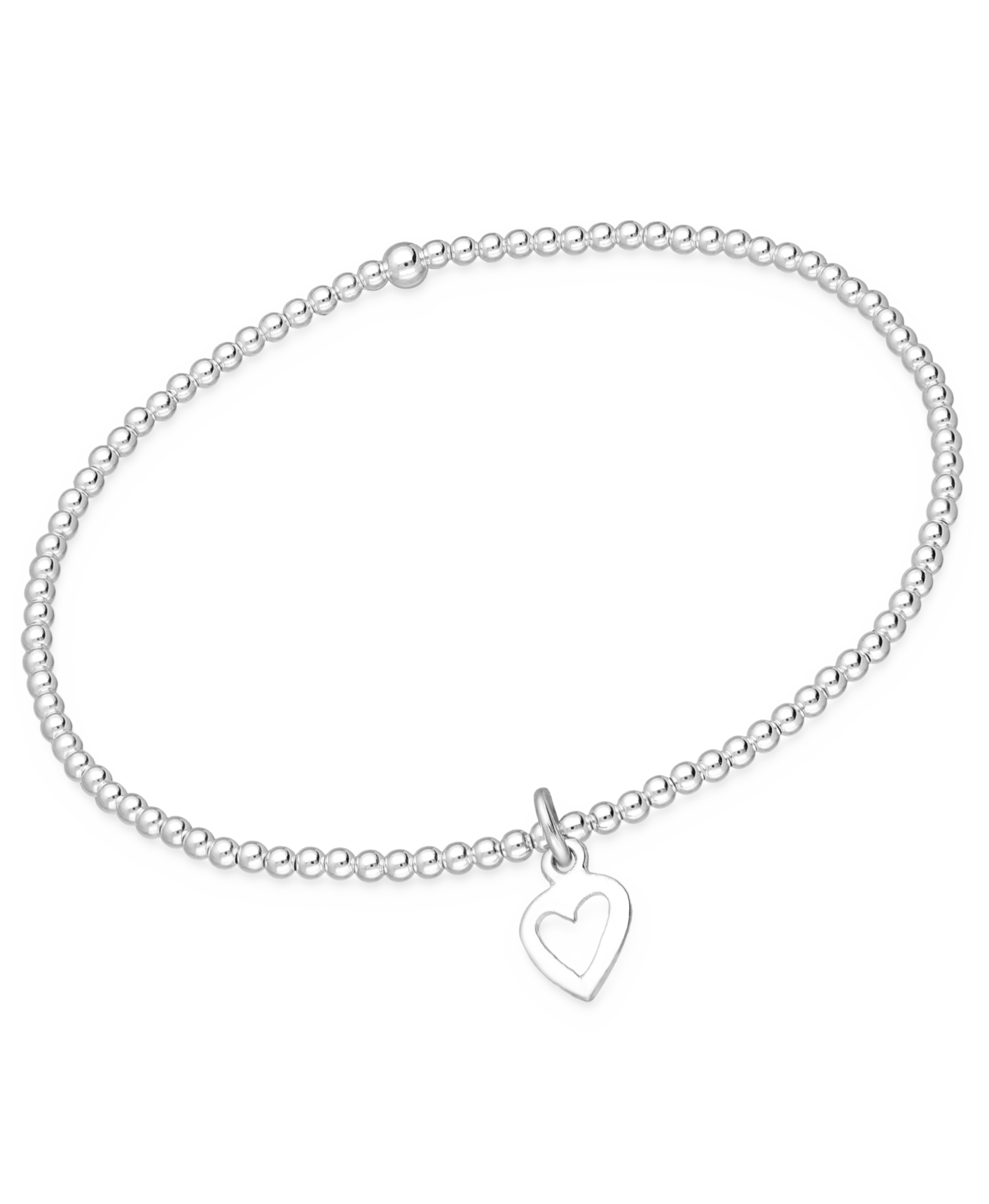 Sterling Silver Ball & Heart Stretch Bracelet
