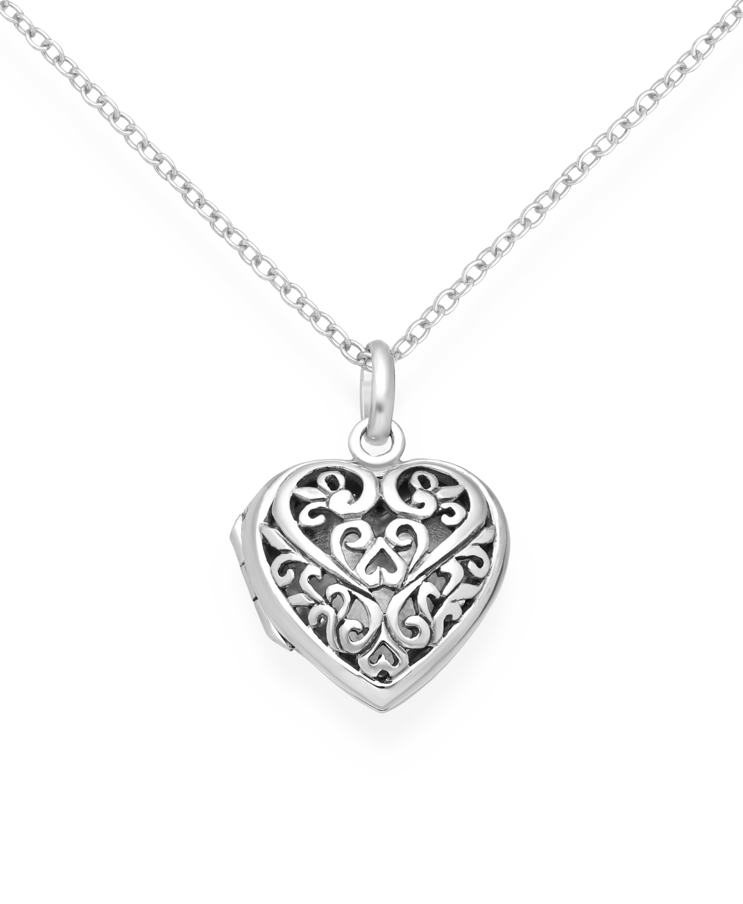 Sterling Silver Oxidized Heart And Swirl Locket Pendant