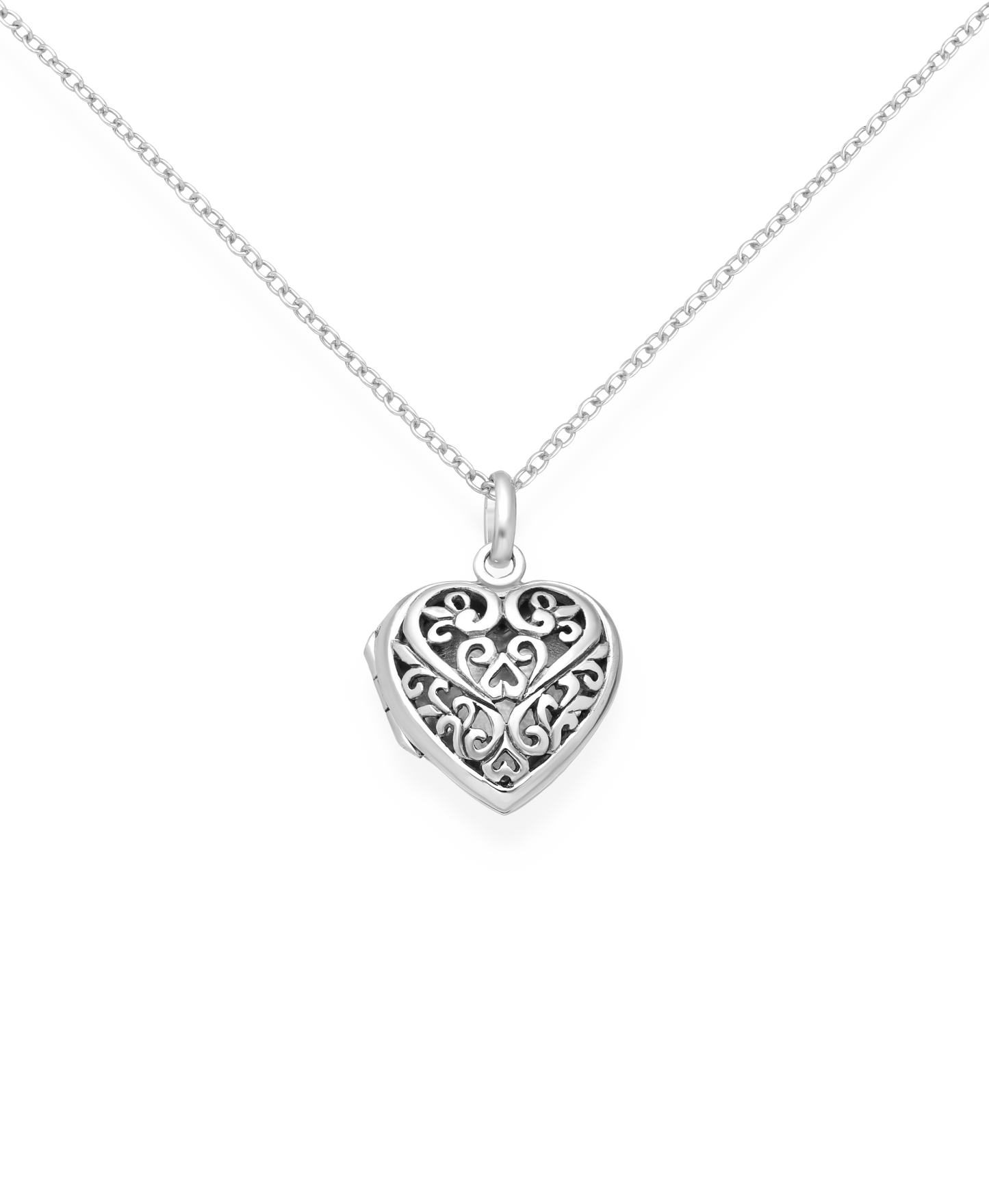 Sterling Silver Oxidized Heart And Swirl Locket Pendant