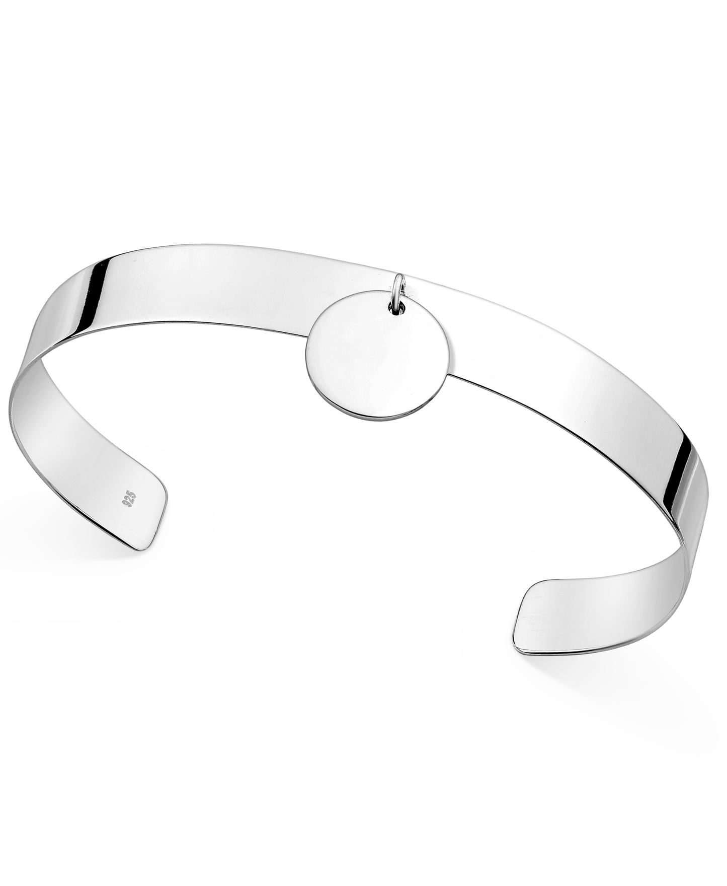 Sterling Silver Engravable Circle Tag Cuff Bracelet