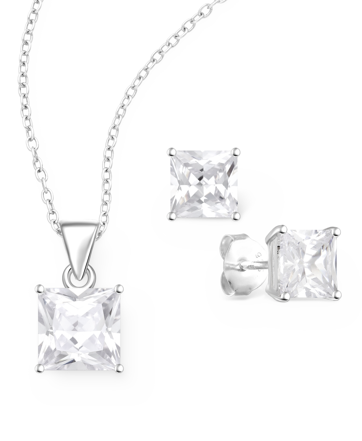 Sterling Silver Push-Back Earrings and Pendant Set with White CZ Simulated Diamonds
