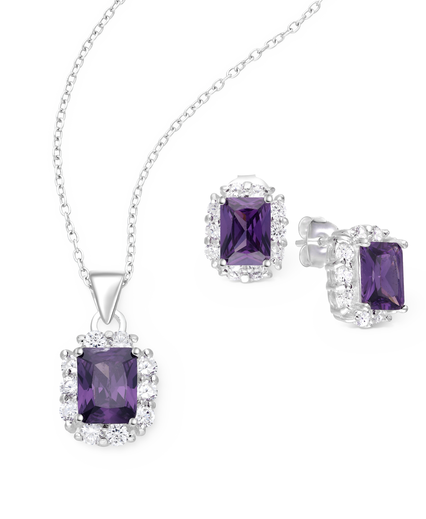 Sterling Silver Push-Back Earrings and Pendant Devine Set with CZ Simulated Diamonds