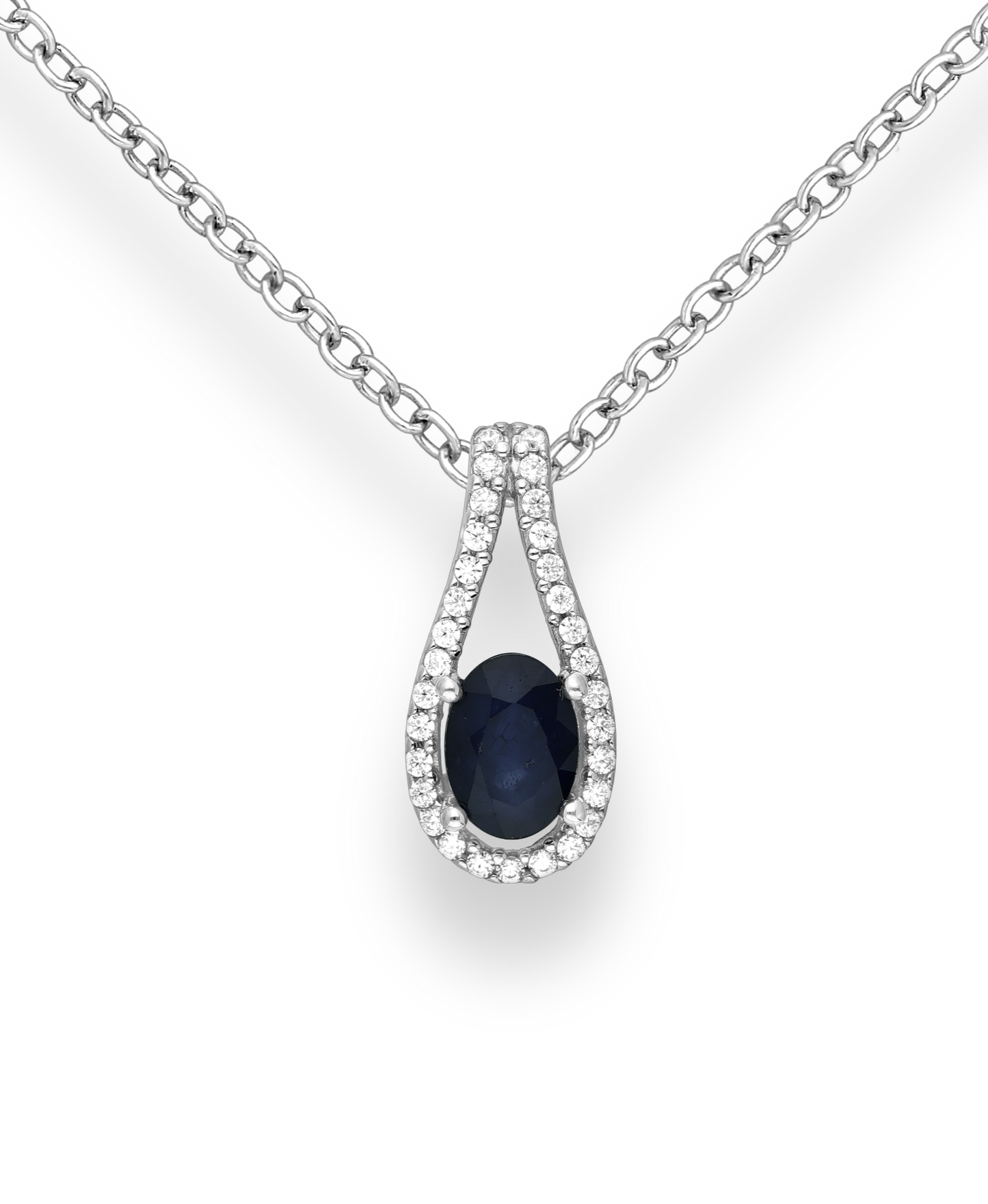Genuine Sapphire and CZ Simulated Diamonds Sterling Silver Pendant