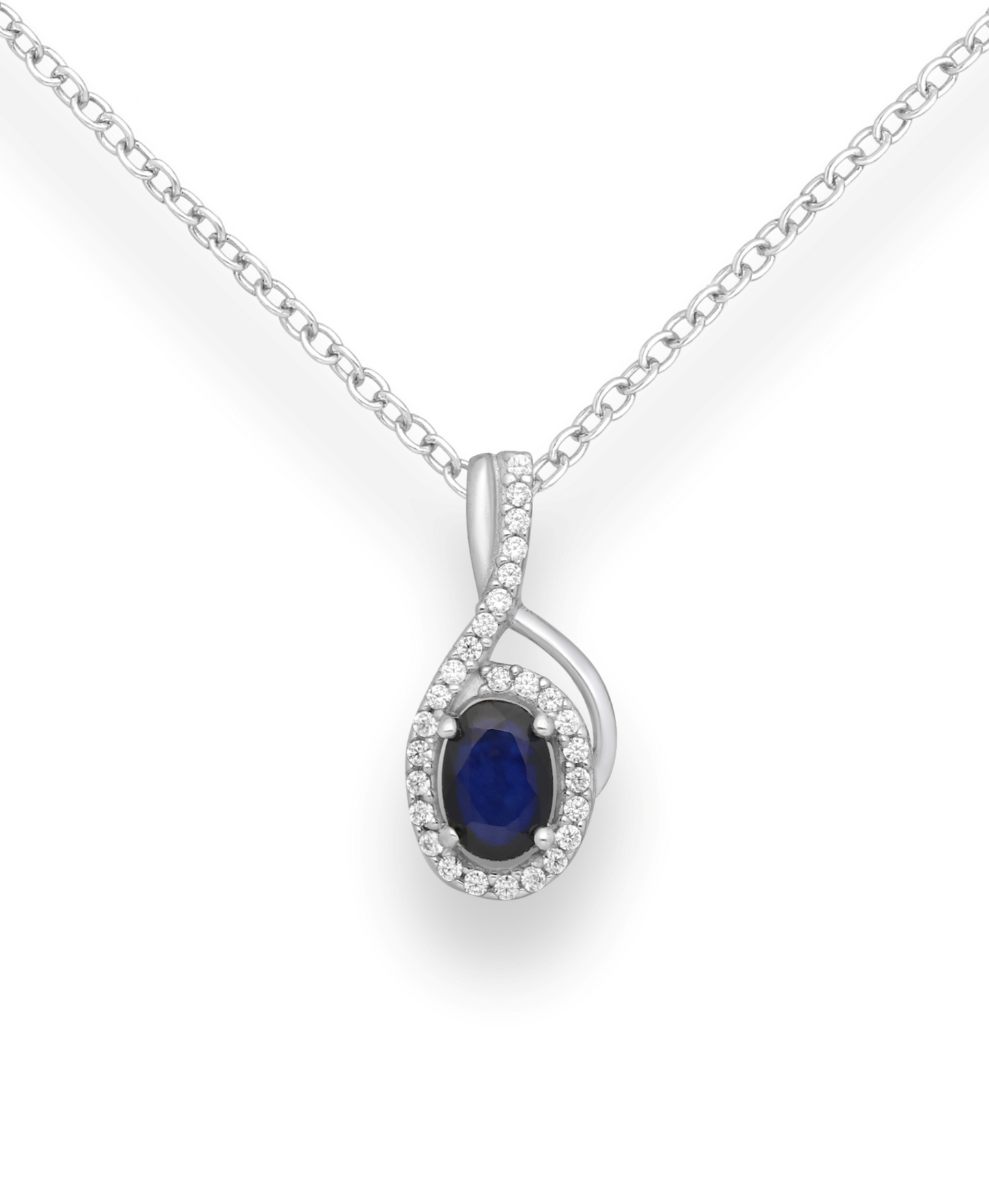 Genuine Sapphire and CZ Simulated Diamonds Sterling Silver Halo Pendant
