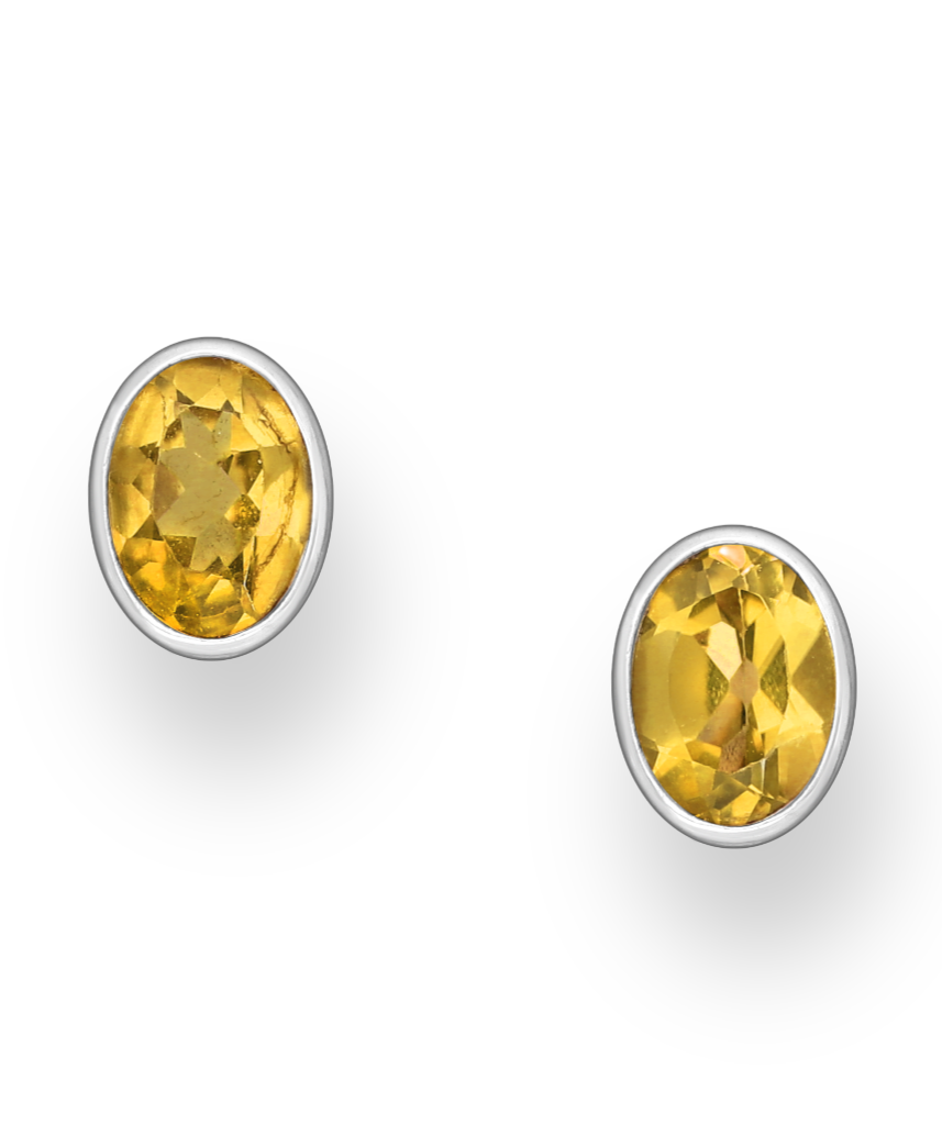 Citrine Sterling Silver Oval Push-Back Earrings