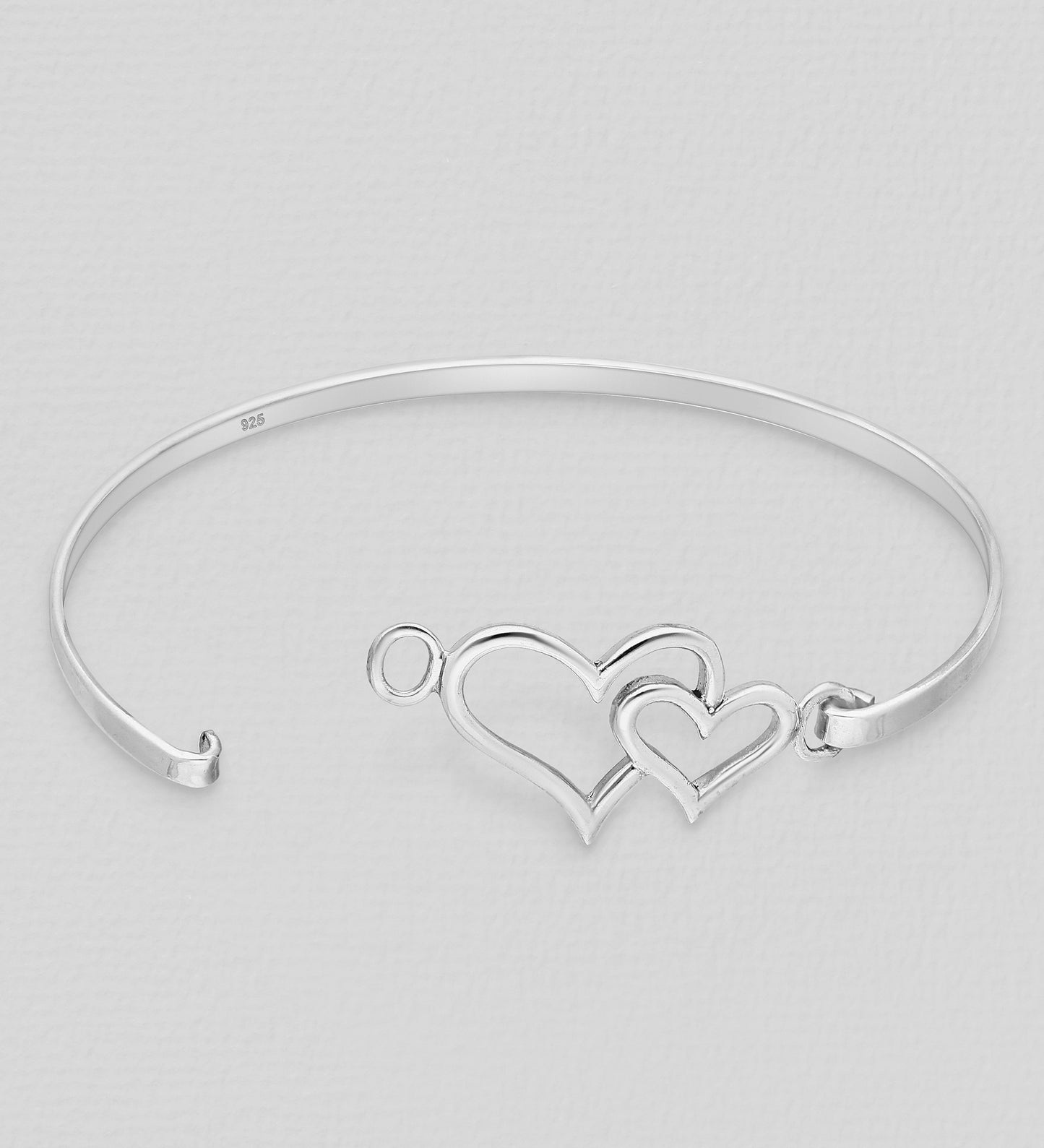 Double Heart Sterling Silver Bangle