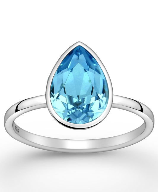 Aquamarine Swarovski Crystal Sterling Silver Ring