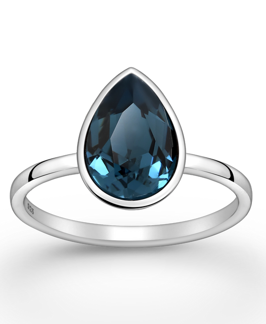Montana Blue Swarovski Crystal Sterling Silver Ring