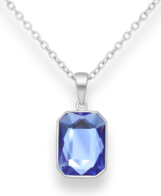 Sapphire colour Swarovski Crystal Sterling Silver Pendant