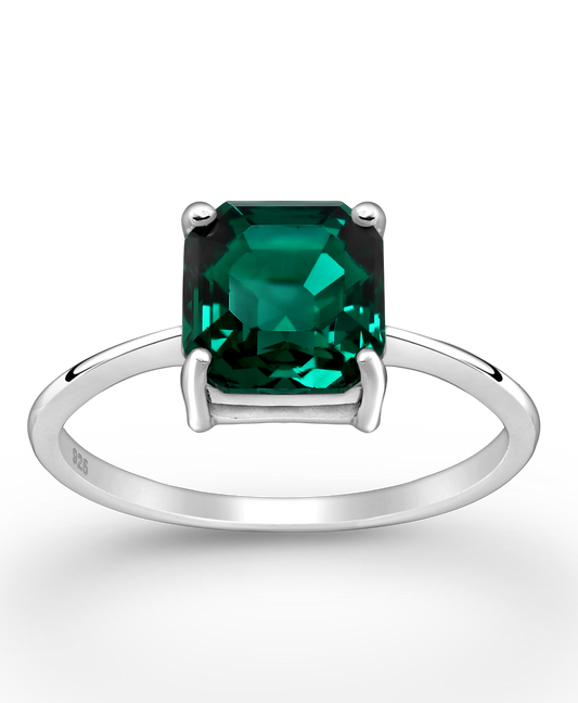 Emerald Green Swarovski Crystal Diamond Cut Sterling Silver Ring
