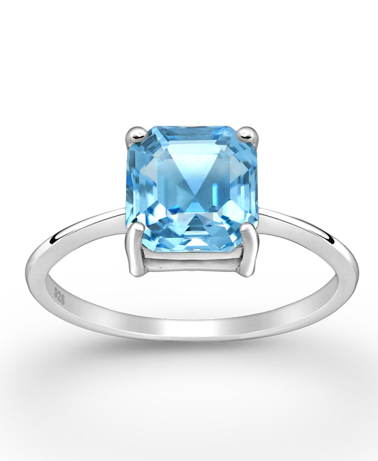 Aqua Marine Swarovski Crystal Diamond Cut Sterling Silver Ring