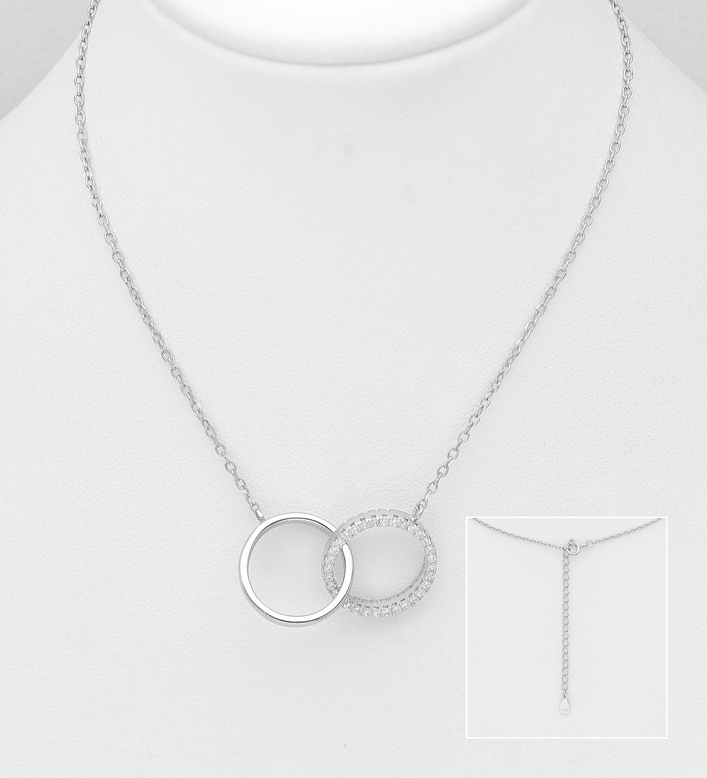 Sterling Silver Circle Links Adjustable Necklace with CZ Simulated Diamonds