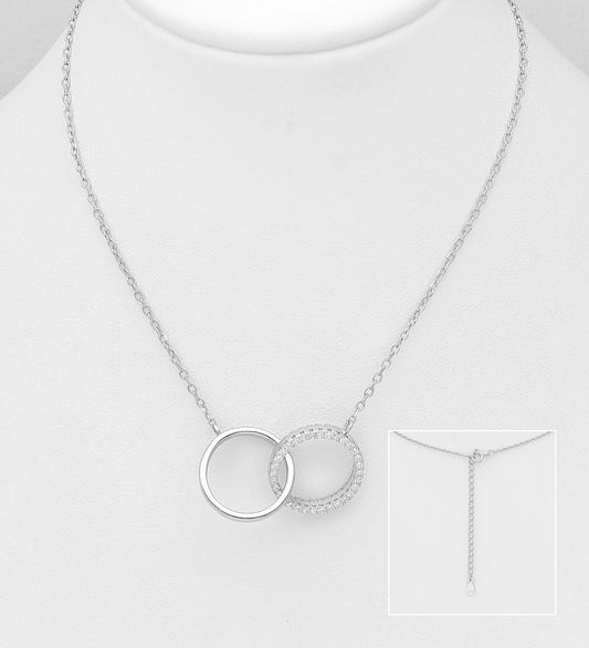 Sterling Silver Circle Links Adjustable Necklace with CZ Simulated Diamonds