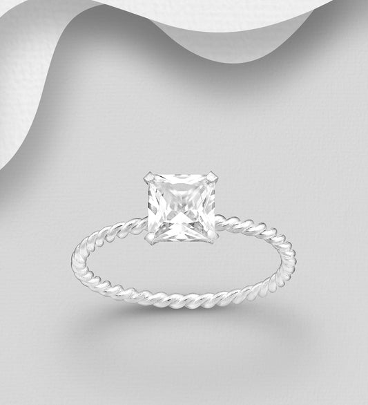 Sterling Silver Square Cut CZ Simulated Diamond Ring