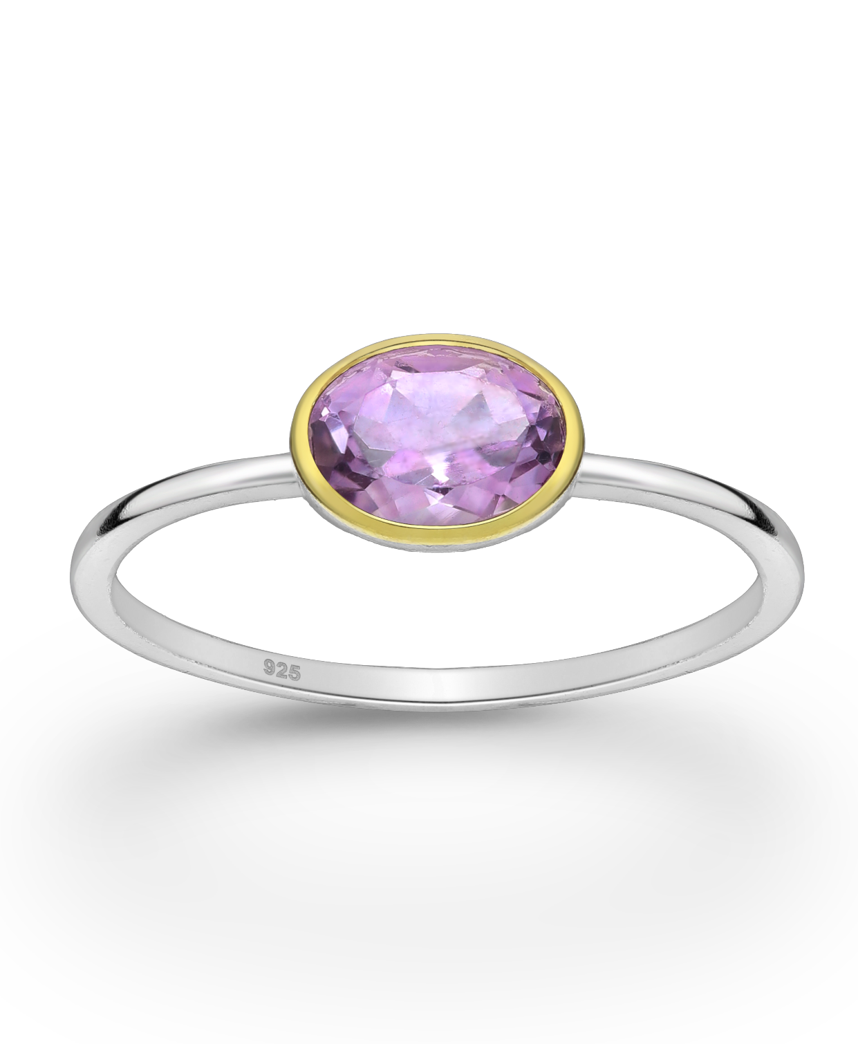 Amethyst Gemstone Sterling Silver Solitaire Ring with Bezel Gold Vermeil 18K