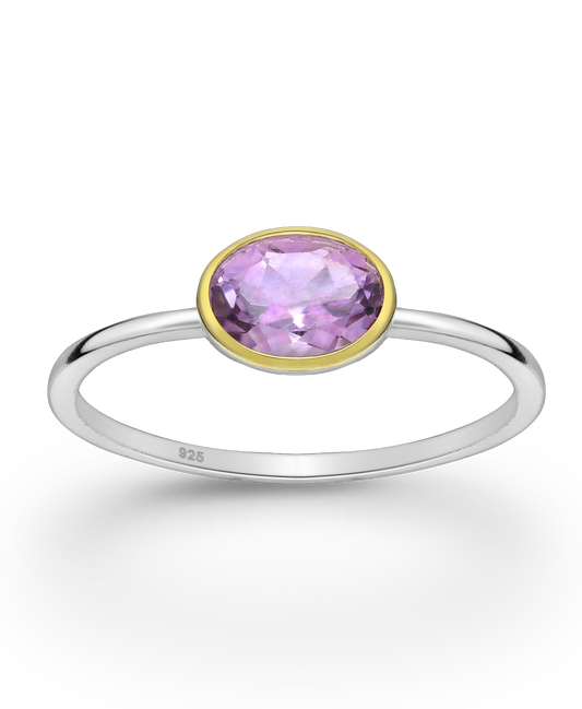 Amethyst Gemstone Sterling Silver Solitaire Ring with Bezel Gold Vermeil 18K