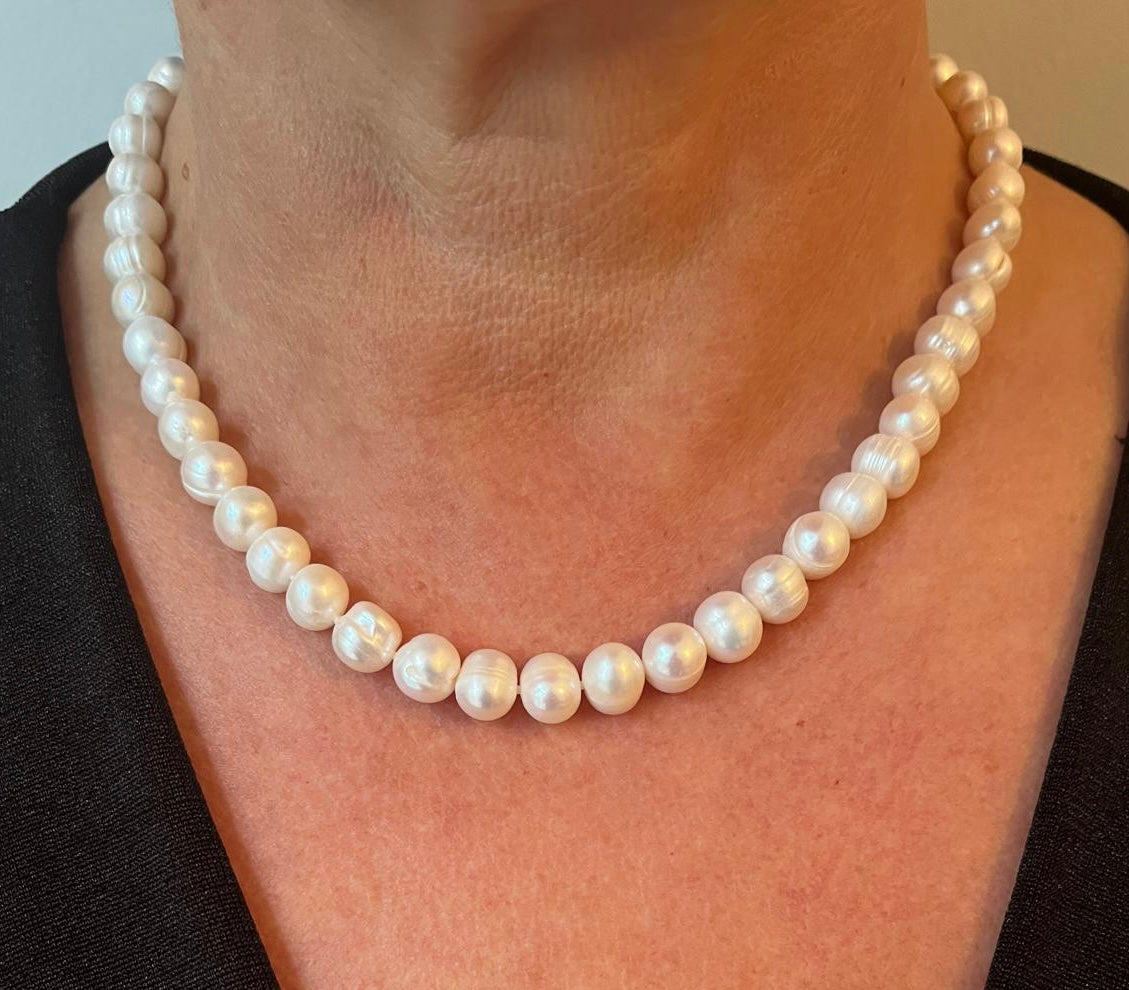 White Base Rose Necklace Beaded With AA Freshwater Pearls