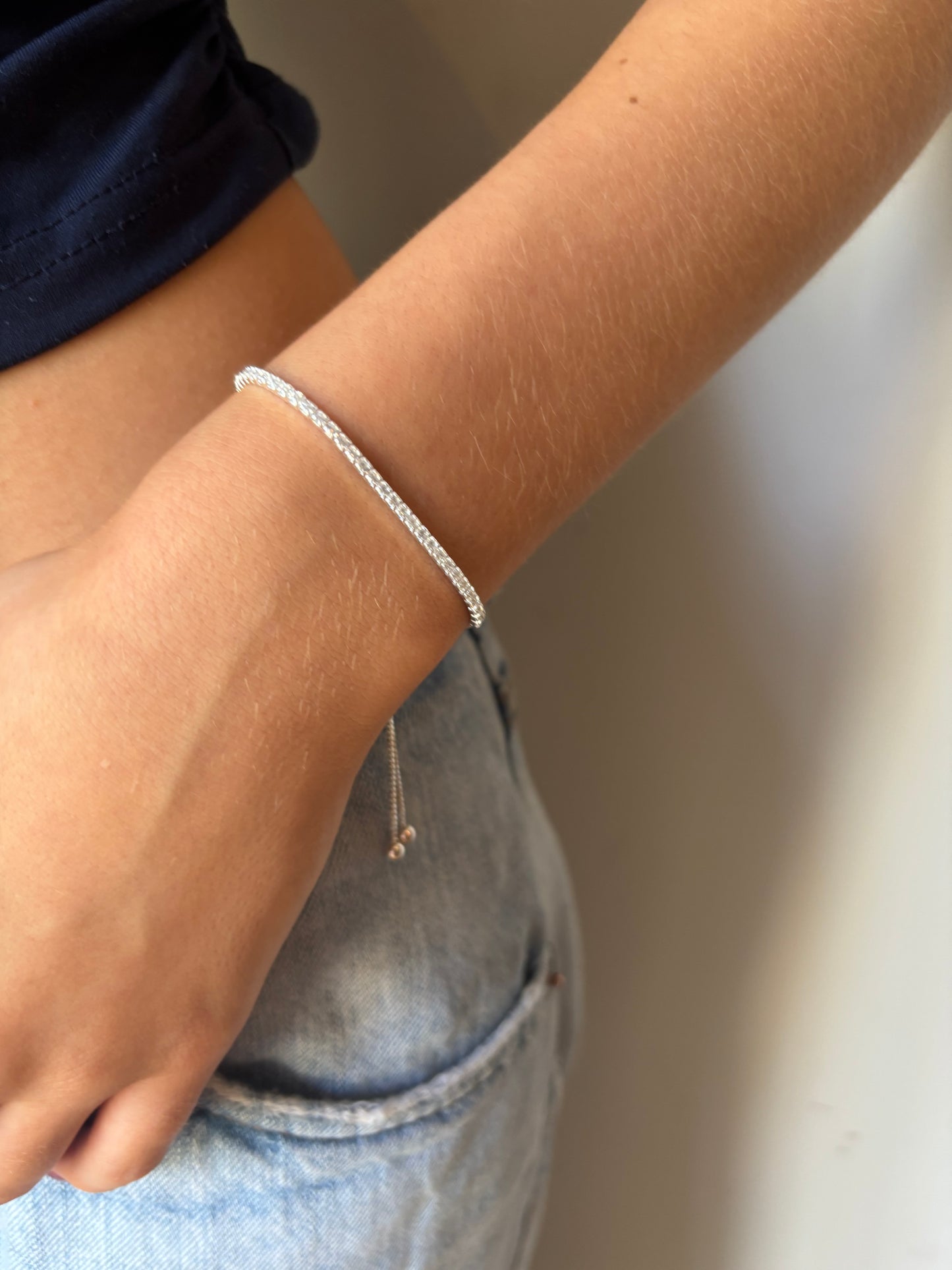 Sterling Silver Tennis Slider CZ Simulated Diamond Bracelet