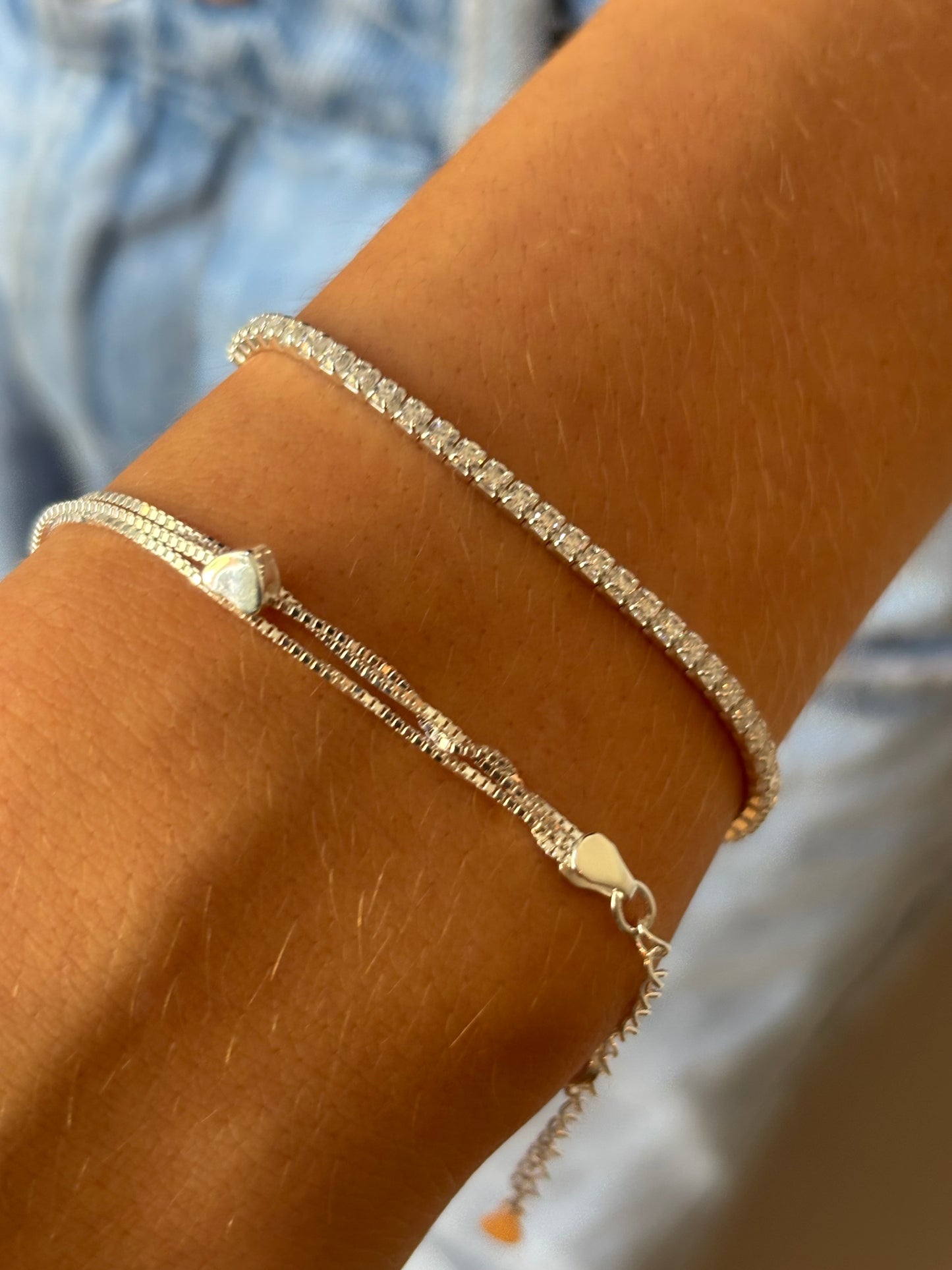 Sterling Silver Tennis Slider CZ Simulated Diamond Bracelet