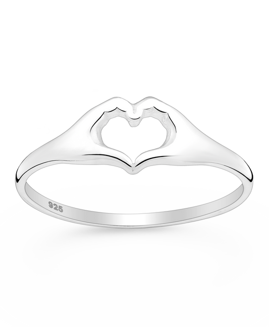 Sterling Silver Sculptured Heart Hands Ring