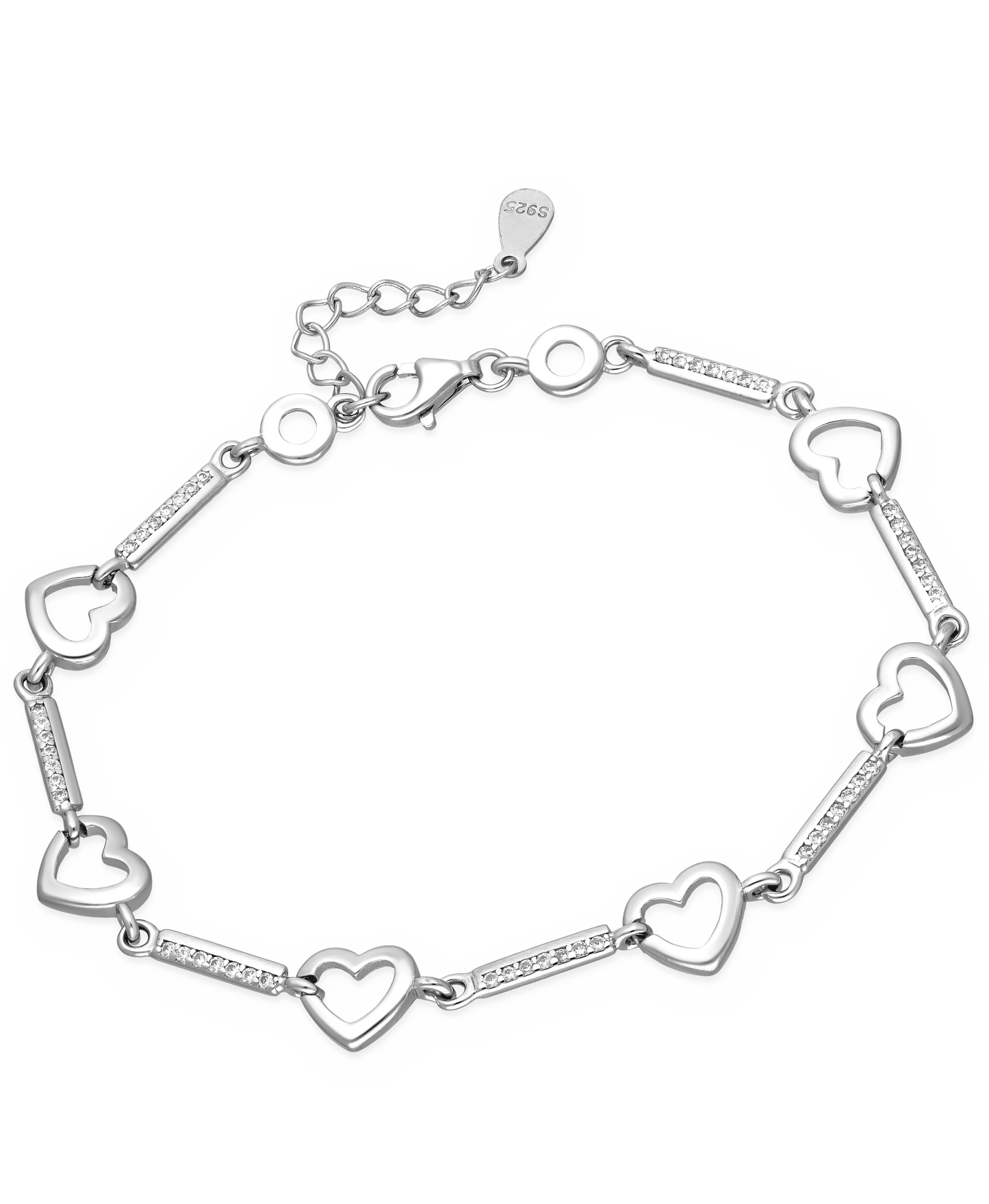 Sparkle By Princess Andre: Sterling Silver Heart CZ Simulated Diamond Heart Bracelet