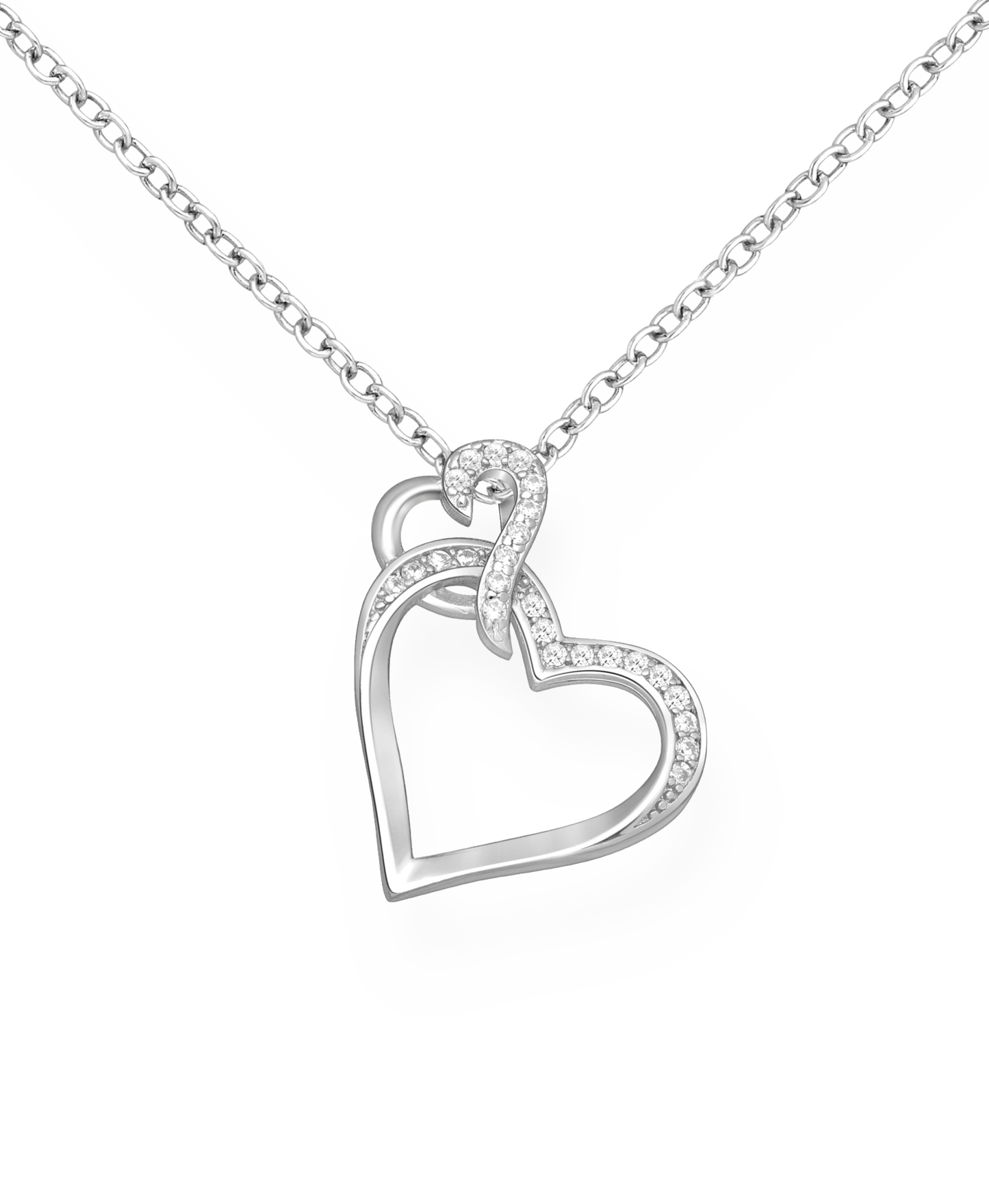 Sparkle By Princess Andre: Sterling Silver Double Heart Links CZ Simulated Diamond Pendant
