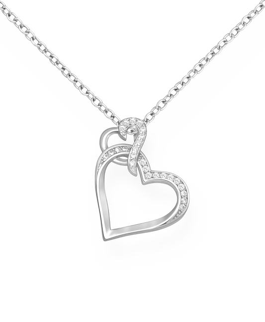 Sterling Silver Double Heart Links CZ Simulated Diamond Pendant