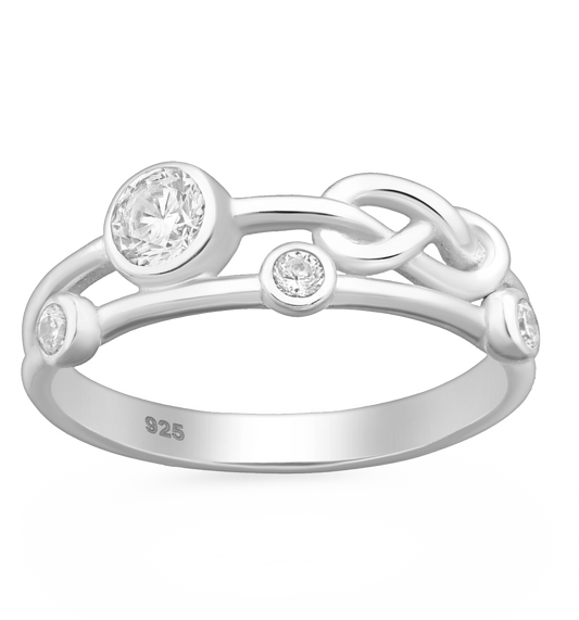 Sparkle By Princess Andre: Sterling Silver CZ Simulated Diamonds with Knot Ring