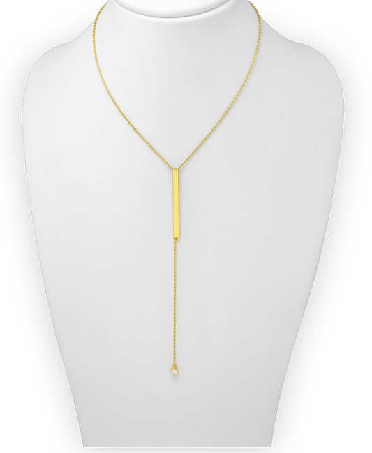 Gold Vermeil 14K with CZ Simulated Diamond Necklace Featuring Bar.