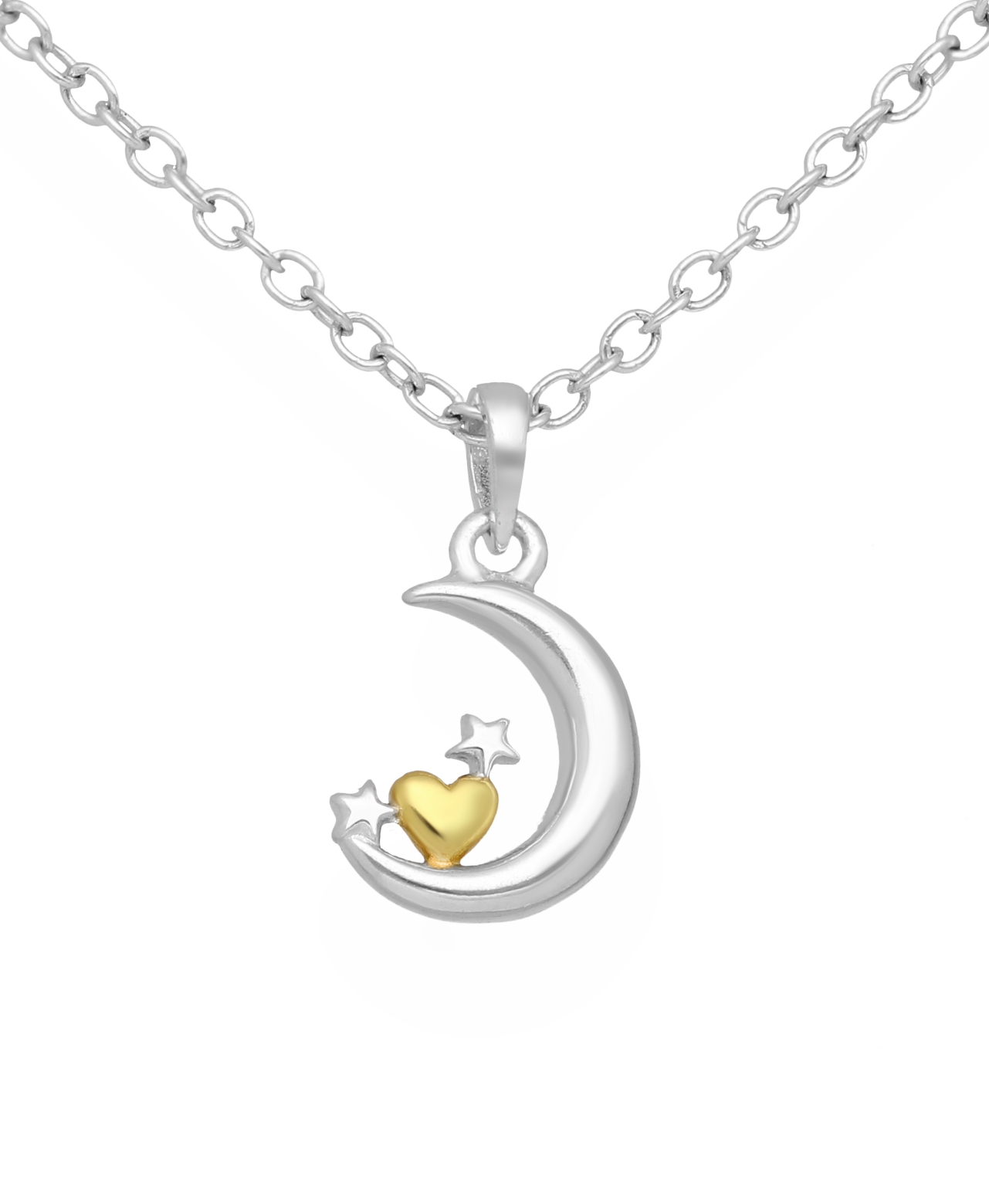 Sterling Silver Moon, Star and Heart 18k Yellow Gold Vermeil Pendant