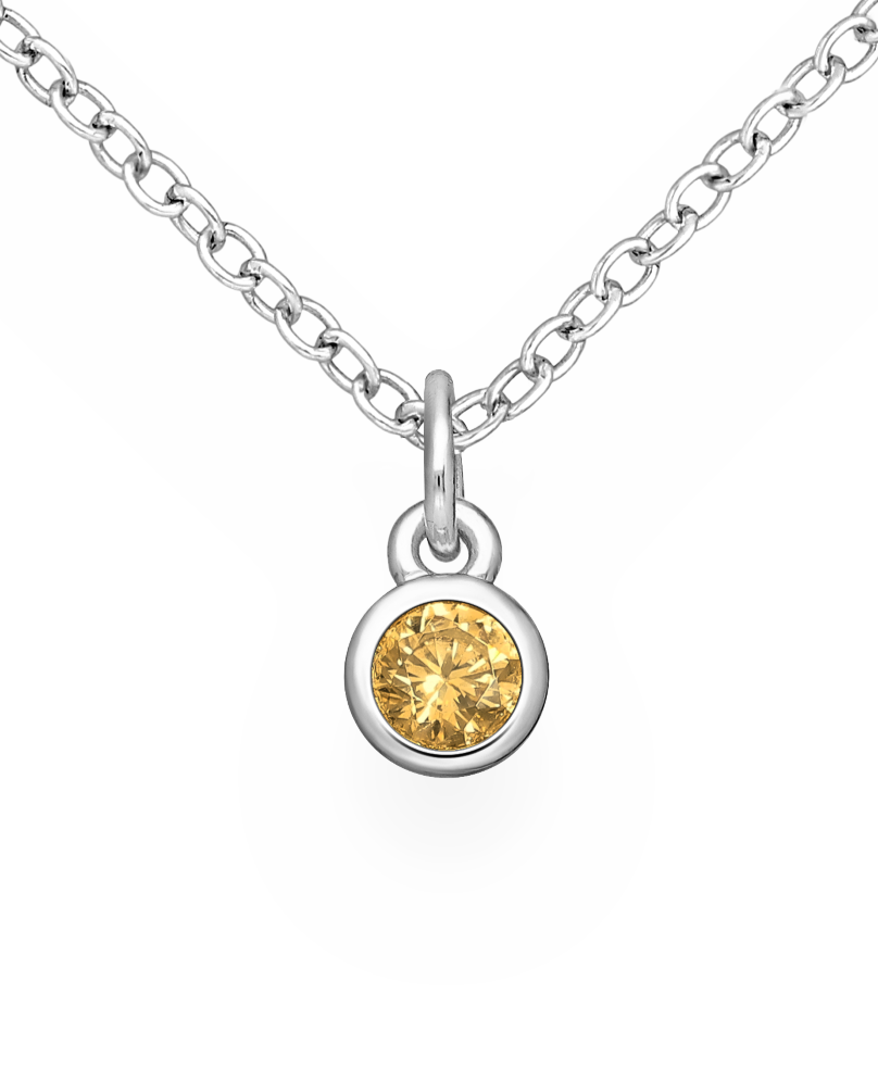 Sterling Silver Solitaire Birthstone (November) Pendant with Citrine CZ Simulated Diamonds