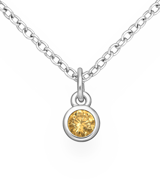 Sterling Silver Solitaire Birthstone (November) Pendant with Citrine CZ Simulated Diamonds
