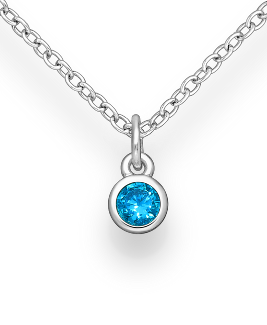 Sterling Silver Solitaire Birthstone (March) Pendant with Aqua Blue CZ Simulated Diamonds