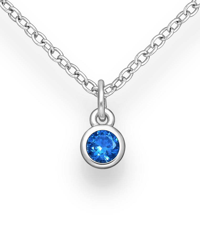 Sterling Silver Solitaire Birthstone (September) Pendant with Sapphire Blue CZ Simulated Diamonds