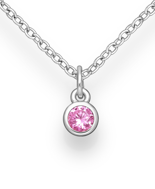 Sterling Silver Solitaire Birthstone (October) Pendant with Pink Tourmaline CZ Simulated Diamonds